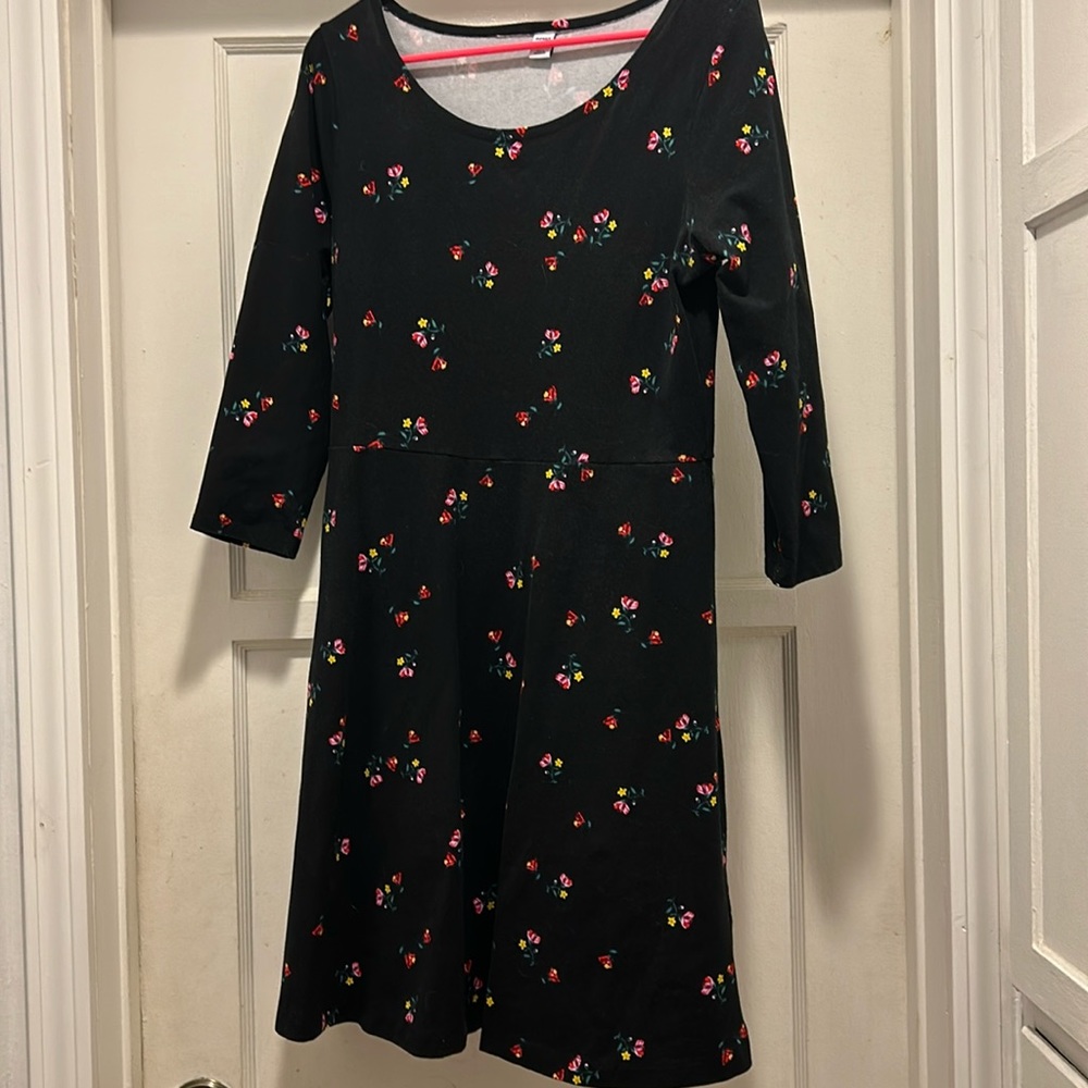 Old Navy Black Floral Cotton Spandex Dress